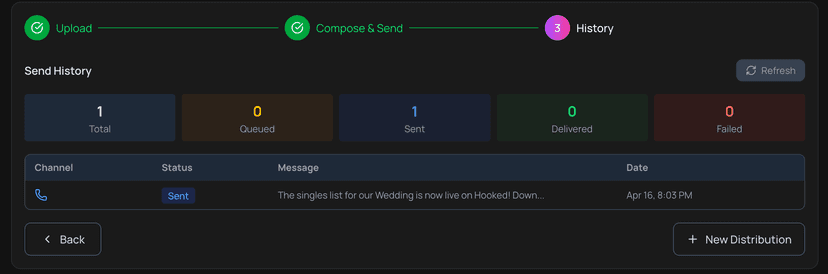 Screenshot of an actual SMS message received on a mobile phone showing the Hooked event invitation with event name, access code, app link, and opt-out instructions